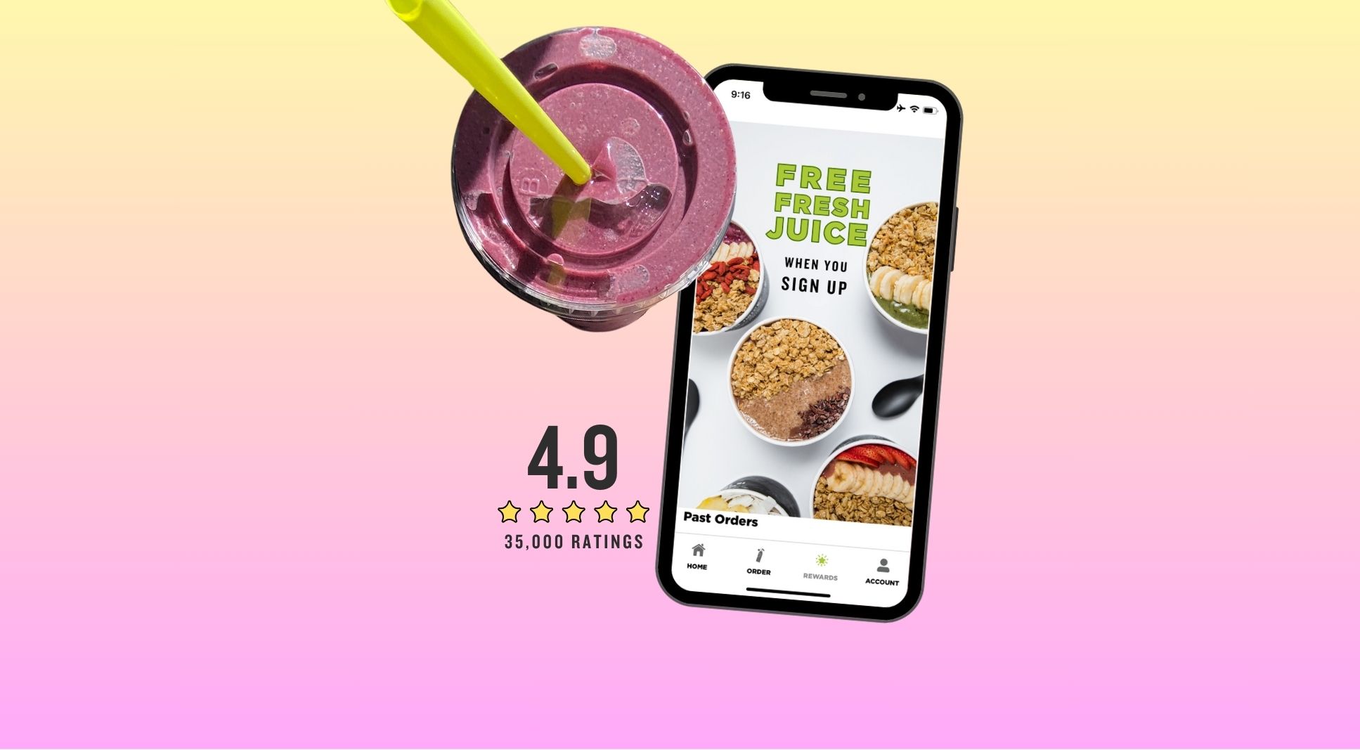 Clean Juice app has 4.9 rating on the app store